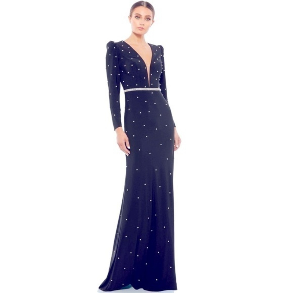 Mac Duggal Ieena Glittering rhinestones embellish plunging column Evening Gown